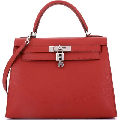 Pre-owned Hermes  Hermes Kelly Handbag Red Epsom With Palladium Hardware 28