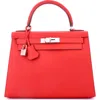 Pre-owned Hermes  Hermes Kelly Handbag Red Epsom With Palladium Hardware 28