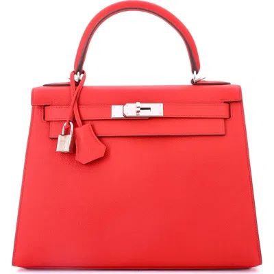 Pre-owned Hermes  Hermes Kelly Handbag Red Epsom With Palladium Hardware 28