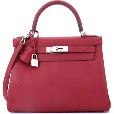 Pre-owned Hermes  Hermes Kelly Handbag Red Evercolor With Palladium Hardware 28