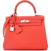 Pre-owned Hermes  Hermes Kelly Handbag Red Togo With Palladium Hardware 25