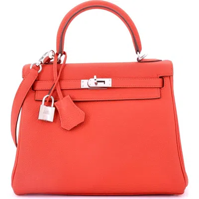 Pre-owned Hermes  Hermes Kelly Handbag Red Togo With Palladium Hardware 25