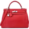 Pre-owned Hermes  Hermes Kelly Handbag Red Togo With Palladium Hardware 32 In Red