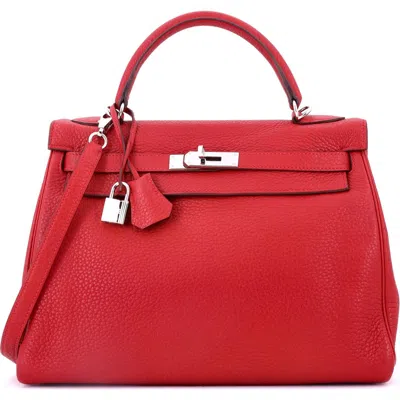 Pre-owned Hermes  Hermes Kelly Handbag Red Togo With Palladium Hardware 32