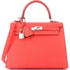Pre-owned Hermes  Hermes Kelly Handbag Verso Epsom With Palladium Hardware 25 In Red