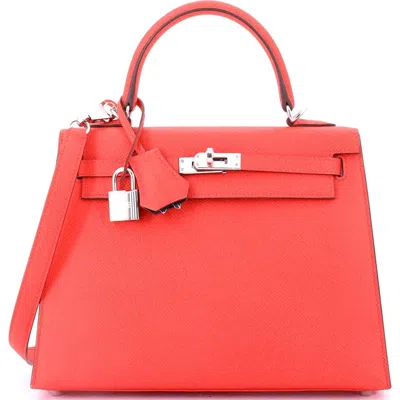 Pre-owned Hermes  Hermes Kelly Handbag Verso Epsom With Palladium Hardware 25 In Red