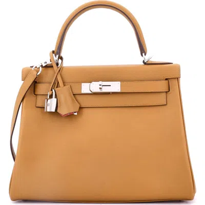 Pre-owned Hermes  Hermes Kelly Handbag Verso Evercolor With Palladium Hardware 28