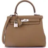 Pre-owned Hermes  Hermes Kelly Handbag Verso Swift With Palladium Hardware 25 In Brown