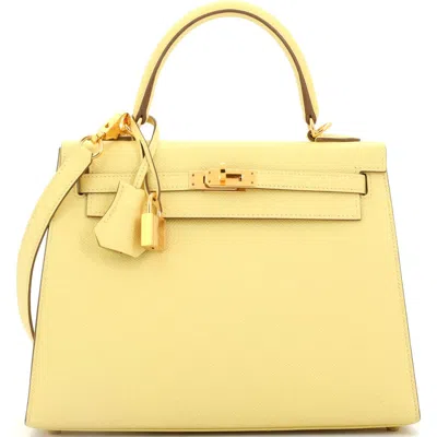 Pre-owned Hermes  Hermes Kelly Handbag Yellow Epsom With Gold Hardware 25