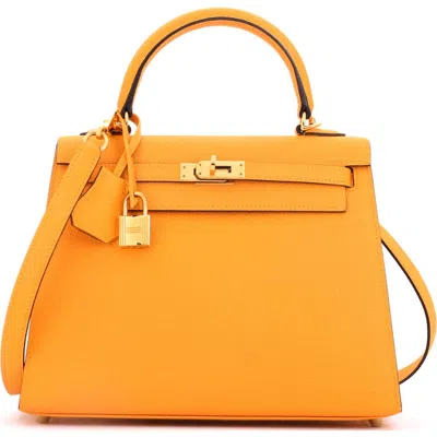 Pre-owned Hermes  Hermes Kelly Handbag Yellow Epsom With Gold Hardware 25 In Orange
