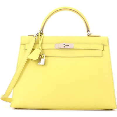 Pre-owned Hermes  Hermes Kelly Handbag Yellow Epsom With Palladium Hardware 32 In Orange