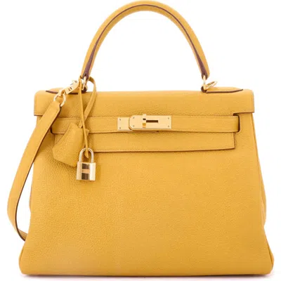 Pre-owned Hermes  Hermes Kelly Handbag Yellow Togo With Gold Hardware 28
