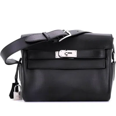 Pre-owned Hermes  Hermes Kelly Messenger Bag Evergrain Pm In Black