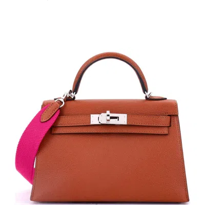Pre-owned Hermes  Hermes Kelly Mini Ii Amazone Handbag Brown Chevre Mysore With Palladium Hardware 20