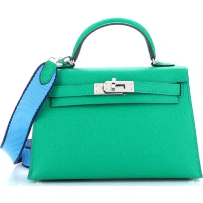 Pre-owned Hermes  Hermes Kelly Mini Ii Amazone Handbag Green Epsom With Palladium Hardware 20
