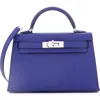 Pre-owned Hermes  Hermes Kelly Mini Ii Bag Blue Epsom With Palladium Hardware 20 In Purple