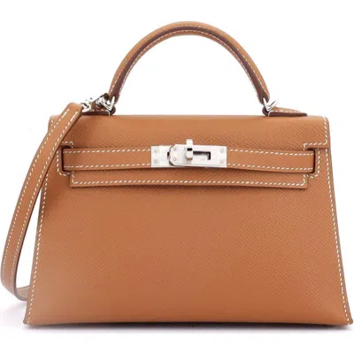 Pre-owned Hermes  Hermes Kelly Mini Ii Bag Brown Epsom With Palladium Hardware 20 In Gold