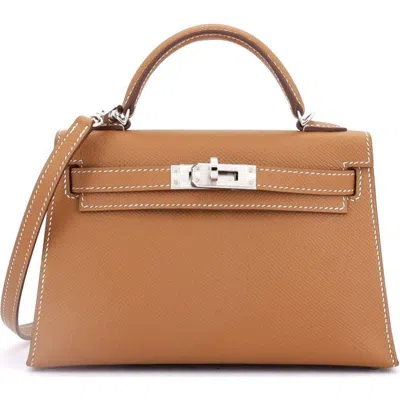 Pre-owned Hermes  Hermes Kelly Mini Ii Bag Brown Epsom With Palladium Hardware 20 In Gold