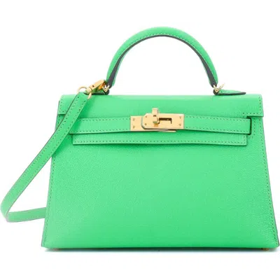 Pre-owned Hermes  Hermes Kelly Mini Ii Bag Green Chevre Mysore With Gold Hardware 20