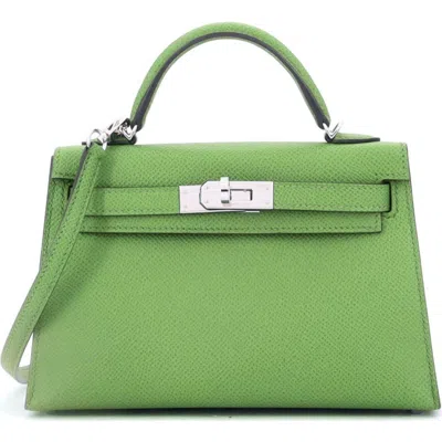 Pre-owned Hermes  Hermes Kelly Mini Ii Bag Green Epsom With Palladium Hardware 20