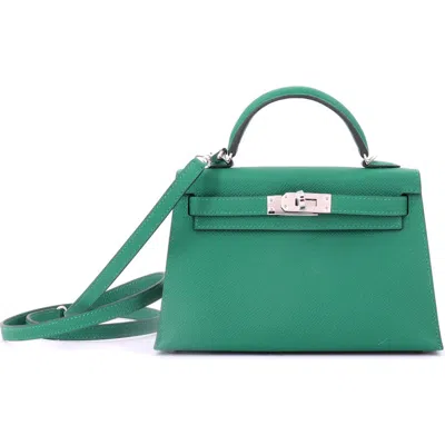 Pre-owned Hermes  Hermes Kelly Mini Ii Bag Green Epsom With Palladium Hardware 20