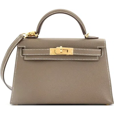 PRE-OWNED HERMES PRE-OWNED HERMES KELLY MINI II BAG GREY EPSOM WITH GOLD HARDWARE 20