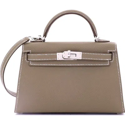 Pre-owned Hermes  Hermes Kelly Mini Ii Bag Grey Epsom With Palladium Hardware 20 In Brown