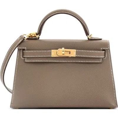 Pre-owned Hermes  Hermes Kelly Mini Ii Bag Grey Madame With Gold Hardware 20 In Brown