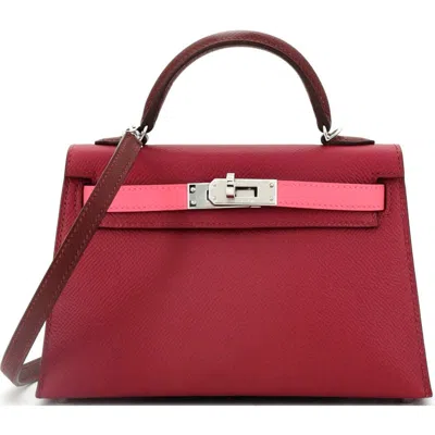 Pre-owned Hermes  Hermes Kelly Mini Ii Bag Tricolor Epsom With Palladium Hardware 20 In Red