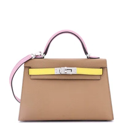 Pre-owned Hermes  Hermes Kelly Mini Ii Bag Tricolor Epsom With Palladium Hardware 20 In Black