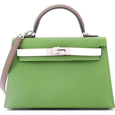 Pre-owned Hermes  Hermes Kelly Mini Ii Bag Tricolor Epsom With Palladium Hardware 20 In Green