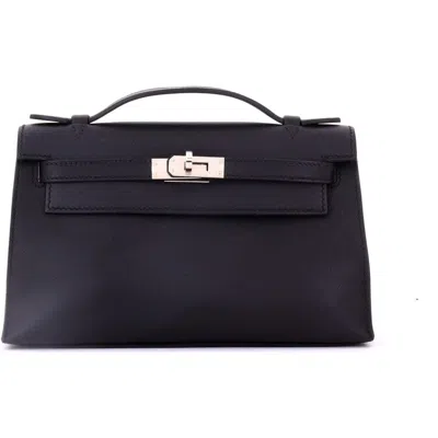Pre-owned Hermes  Hermes Kelly Pochette Swift In Black