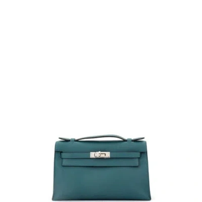 Pre-owned Hermes  Hermes Kelly Pochette Swift In Blue