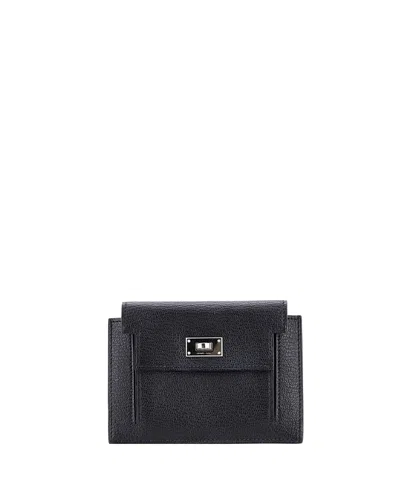 Pre-owned Pre-owned Hermes  Hermes Kelly Pocket Compact Wallet Chevre Mysore In Black