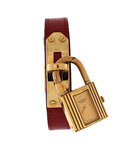 Pre-owned Pre-owned Hermes  Hermes Kelly Quartz Watch In Plated Metal And Leather 20mm In Gold