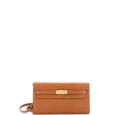 Pre-owned Hermes  Hermes Kelly To Go Wallet Alligator In Gold