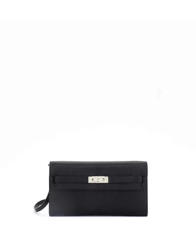 Pre-owned Pre-owned Hermes  Hermes Kelly To Go Wallet Chevre Mysore In Black
