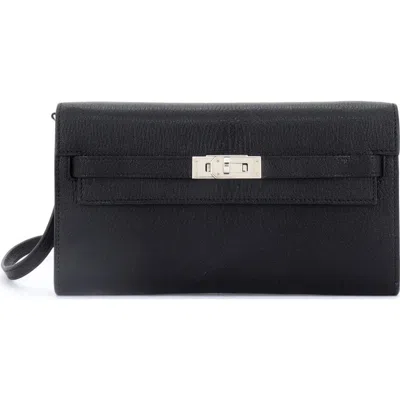 Pre-owned Hermes  Hermes Kelly To Go Wallet Chevre Mysore In Black