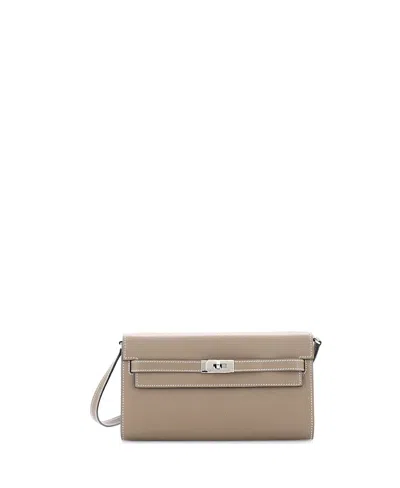 Pre-owned Pre-owned Hermes  Hermes Kelly To Go Wallet Chevre Mysore In Gray