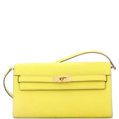 Pre-owned Hermes  Hermes Kelly To Go Wallet Chevre Mysore In Green