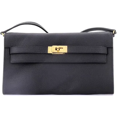 Pre-owned Hermes  Hermes Kelly To Go Wallet Epsom In Black