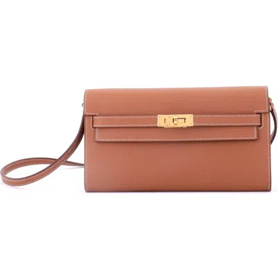 Pre-owned Hermes  Hermes Kelly To Go Wallet Evercolor In Brown