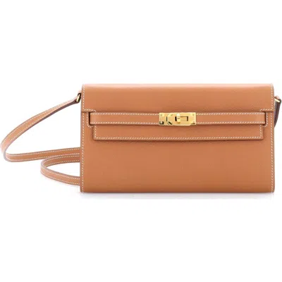 Pre-owned Hermes  Hermes Kelly To Go Wallet Evercolor In Gold