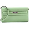 Pre-owned Hermes  Hermes Kelly To Go Wallet Evercolor In Green