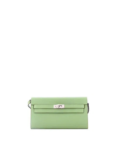 Pre-owned Pre-owned Hermes  Hermes Kelly To Go Wallet Verso Epsom In Green