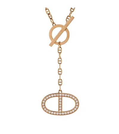 Pre-owned Pre-owned Hermes  Hermes Large Chaine D'ancre Contour Pendant Necklace 18k Rose Gold With Diamonds, 16.5 In Pink