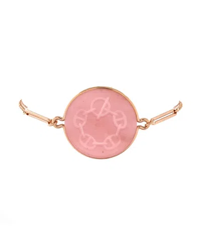 Pre-owned Pre-owned Hermes  Hermes Large Ex-libris Bracelet 18k Rose Gold With Pink Chalcedony