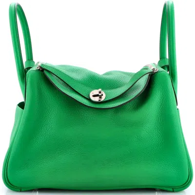 Pre-owned Hermes  Hermes Lindy Bag Clemence 30 In Green