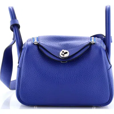 Pre-owned Hermes  Hermes Lindy Bag Clemence Mini In Blue