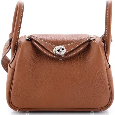 Pre-owned Hermes  Hermes Lindy Bag Clemence Mini In Gold